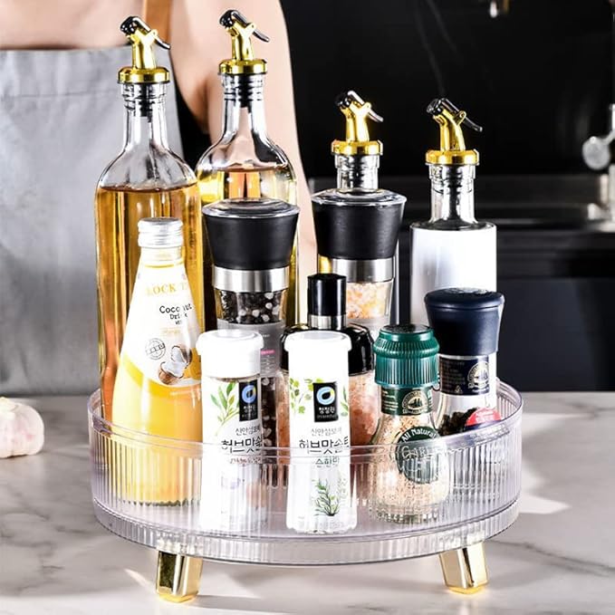 Desk Organizers Tray - 11" Spice Rack Makeup Organizer 360° Rotating Turntable Organization Tray Storage Container Bins for Cabinet Table Pantry Fridge Countertop Kitchen Vanity Clear