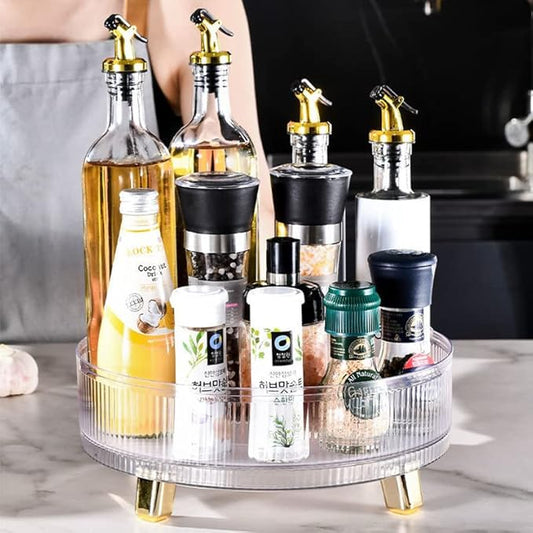 Desk Organizers Tray - 11" Spice Rack Makeup Organizer 360° Rotating Turntable Organization Tray Storage Container Bins for Cabinet Table Pantry Fridge Countertop Kitchen Vanity Clear