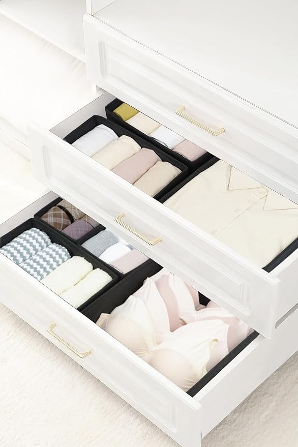 12 Pack Drawer Organizers for Clothing, Foldable Clothes Organizer Underwear, Folded Clothes, Baby Socks, Bra, Towels, Ties - Multi-pack Storage Box (Black)