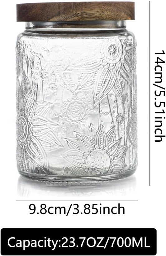 Vintage Glass Jar, 23.7 FL OZ Glass Food Storage Container, Decortive Glass Jar with Airtight Lid, Cookie Jar Sugar Container for Kitchen Counter Holds Coffee, Tea, Sugar or Bath Salts (Sunflower)