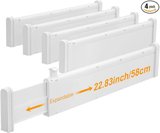 HiYZ Expandable Drawer Dividers, Large Kitchen Utensils Drawers Divider, 2.36" High Adjustable Drawer Organizers Separators for Clothing,Kitchen Utensils,Tools,4 Dividers(12.6"-22.8")