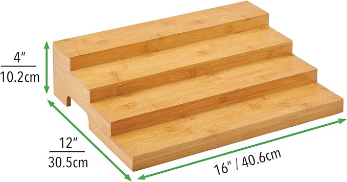 mDesign Bamboo Spice and Food Kitchen Cabinet Pantry Shelf Organizer - 4-Tier Storage - Modern Compact Caddy Rack - Holds Spices/Herb Bottles, Jars - for Shelves, Cupboards, Refrigerator - Clear