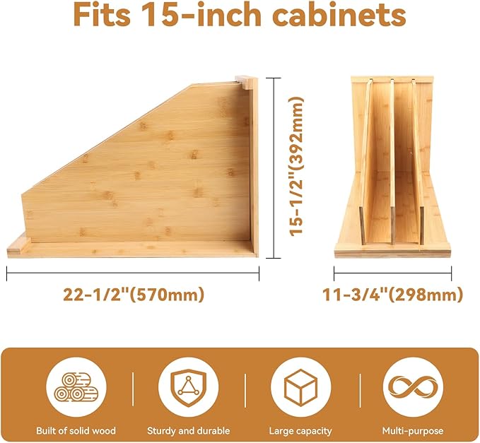 【2-Pack】Upgrades Tray Dividers for Cabinets,15in Hx22in Dx12in W, Kitchen Cabinet Tray Divider for Pans, Lid, Pot And Pan, Cookie Sheet,Cutting Board. with 3 Dividers,Keeping Kitchen Organized (2)