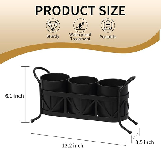 Kitchen Utensil Holder, Silverware Cutlery Organizer, Versatile Flatware Caddy Storage for Forks Spoons Knives, Perfect for Countertop Party Camping - Black Round