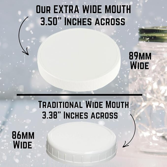 JARMING COLLECTIONS Mason Jars - 16 oz Glass Extra Wide Mouth Pint Storage Jars with White Plastic Lids - Made in USA (6 pack)