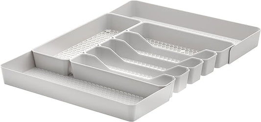 Spectrum Hexa 6-Divider Expandable Silverware Tray (Stone Gray) - in-Drawer Organizer for Kitchen Accessories, Cutlery, Knives, & More/Easy-to-Clean Home & Apartment Essential
