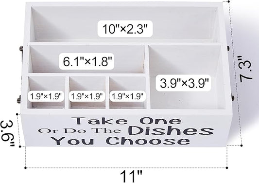 Small Paper Plate Holder,Utensil Cutlery Caddy Organizer for Kitchen Countertop,Party,Picnic,Wood Silverware Dispenser For Cups Forks Spoons Plates Napkins,Coffee Station Organizer(White)