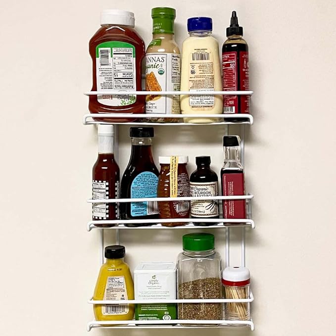 Evelots 3-Tier Spice Rack-Door/Wall Mounted-Sturdy Coated Metal-Up to 18 Bottles