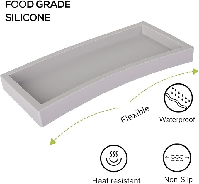 Bathroom Tray, Small Vanity Tray Silicone Soap Dish Sponge Holder Kitchen Sink Organizer Bathroom Accessories for Countertop, Toilet, Shower - Light Grey