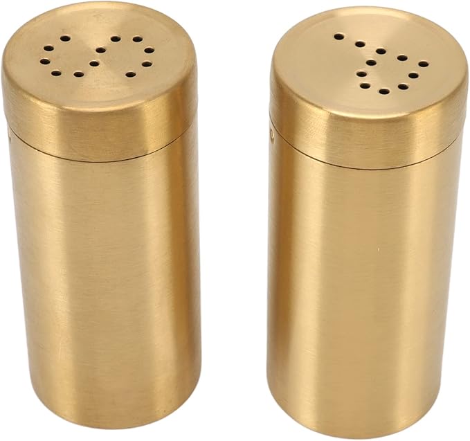 2Pack Gold Spice Jar Set, Stainless Steel, Rustproof and Screw Open Top, Ideal Seasoning Shaker Bottles for Salt, Sugar, Pepper and Paprika