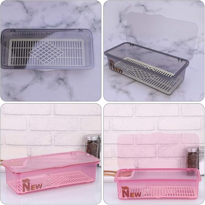 Silverware Organizer with Lid: 3Pcs Flatware Organizer with Lid and Drainer, Kitchen Cutlery Tray and Utensil Drawer Organizer with Cover, Countertop Silverware Storage Container (Random Color)