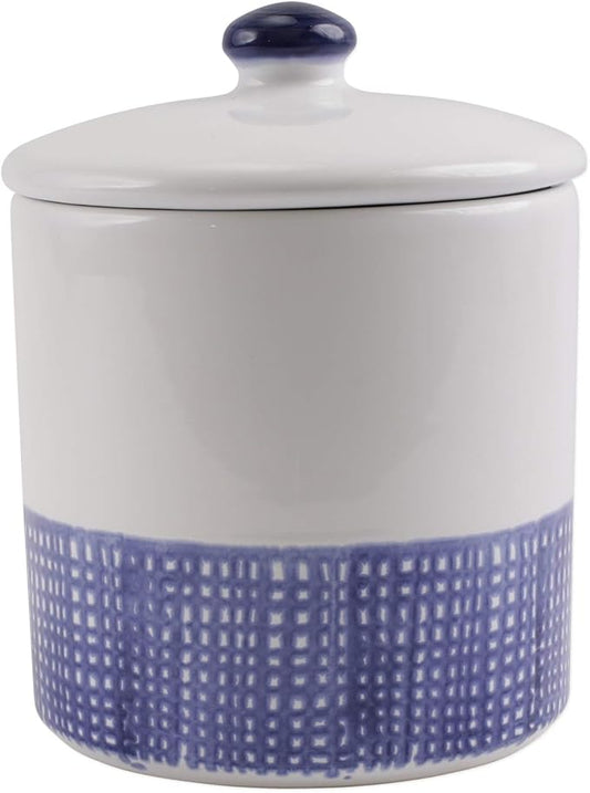 Vietri Viva Santorini Geo Medium Canister Stylish Ceramic Earthenware Kitchen Storage Jar with Lid 6.5 Inch Blue White