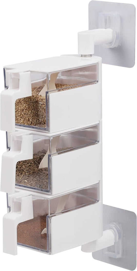 Mind Reader Anchor Collection, Wall Mount 3-Compartment Swivel Organizer with Removable Compartments with Hinged Lids and Enclosed Spoons, White