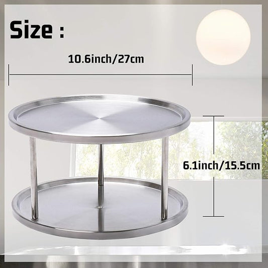 2 Tier Lazy Susan Turntable Organizer,Stainless Steel 360 Degree Turntable Pantry Cabinet Turning Table Spice Rack Organizer Tray for Kitchen Bathroom Bedroom Parlor