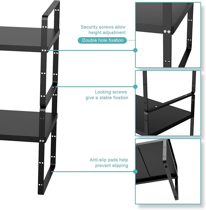 Cabinet Organizer Shelf Expandable in Cabinet Storage Shelf Kitchen Cupboard Organizer Stackable Spice Rack Kitchen Pantry Countertop Storage,8.07" D,Black