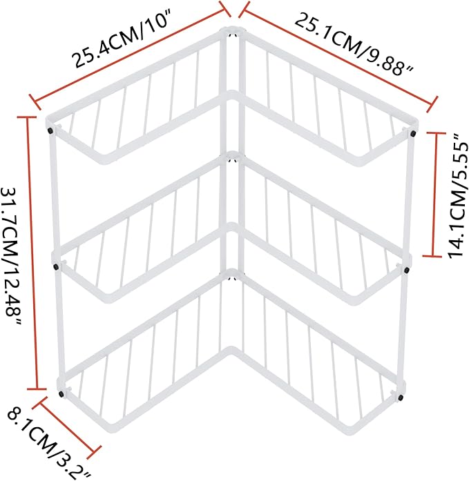 Buzowruil Kitchen L-Shaped Spice Storage Rack Triangle Corner Three-Layer Cabinet Spice Rack,1 Pack (White)