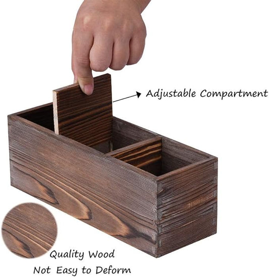 Wooden Silverware Organizer, 3 Spacious Compartments Cooking Spatula Holder, Silverware Storage Kitchen Utensil Flatware Caddy