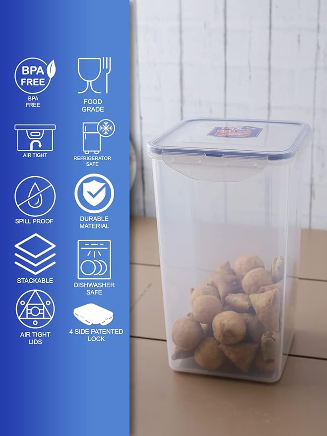 LOCK & LOCK Easy Essentials Food lids/Pantry Storage/Airtight containers, BPA Free, Square-16.9 Cup-for Chips, Clear