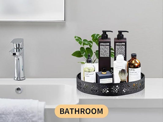 LEMIKKLE Rotating Turntable Vanity Tray 11 Inch for Perfume Candle, Bamboo Kitchen Sink Countertop Organizer for Keep Glass, Sponge and Soap Bathroom Organizer Coffee Table Decorative Tray Black