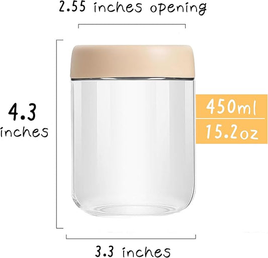 Small Glass Containers With Lids,Overnight Oats Jars,15.2oz Condiment Salad Dressing Sauce Meal Prep Containers, Chia Pudding jars with lids.Yogurt container (15.2oz-2 Pack-Beige)