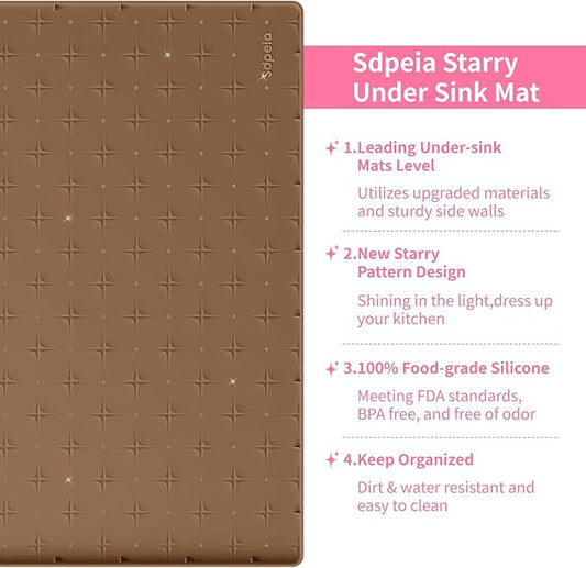 Sdpeia Under Sink Mat for [28" x 22"] Cabinet, Upgraded Silicone Waterproof Mat Kitchen Cabinet Liner Cabinet Protector Kitchen Organizers and Storage