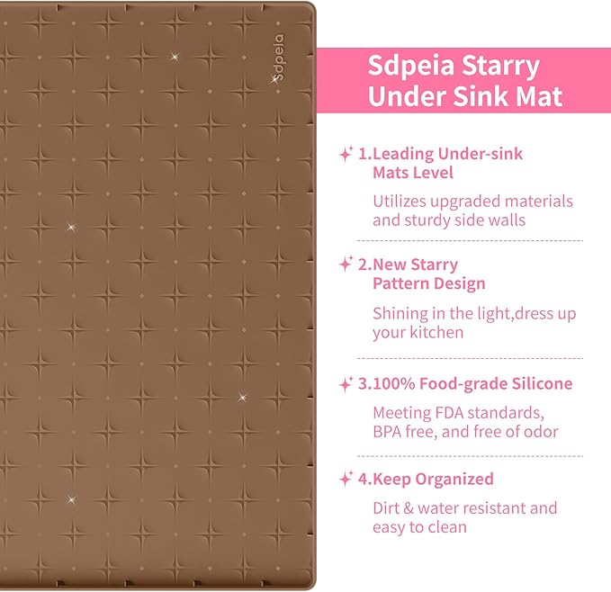 Sdpeia Under Sink Mat for [19" x 12"] Cabinet, Upgraded Silicone Waterproof Mat Kitchen Cabinet Liner Cabinet Protector Kitchen Organizers and Storage