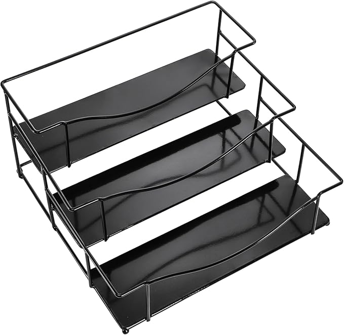 3 Tier Coffee Syrup Rack, 12 Bottles Iron Wine Storage Shelves, Dressing Holder Syrup Organizer Stand for Family Kitchen Countertop, Coffee Bar Station, Liquor Spice, Free Installation, Black