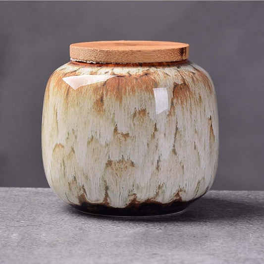 YYW Ceramics Tea Caddies Sugar Bowl Cereal Containers Storage Jars with Airtight Bamboo Lid for Food Storage Candy Cookie Buffet Coffee Oatmeal Tea Sugar Container (Khaki)