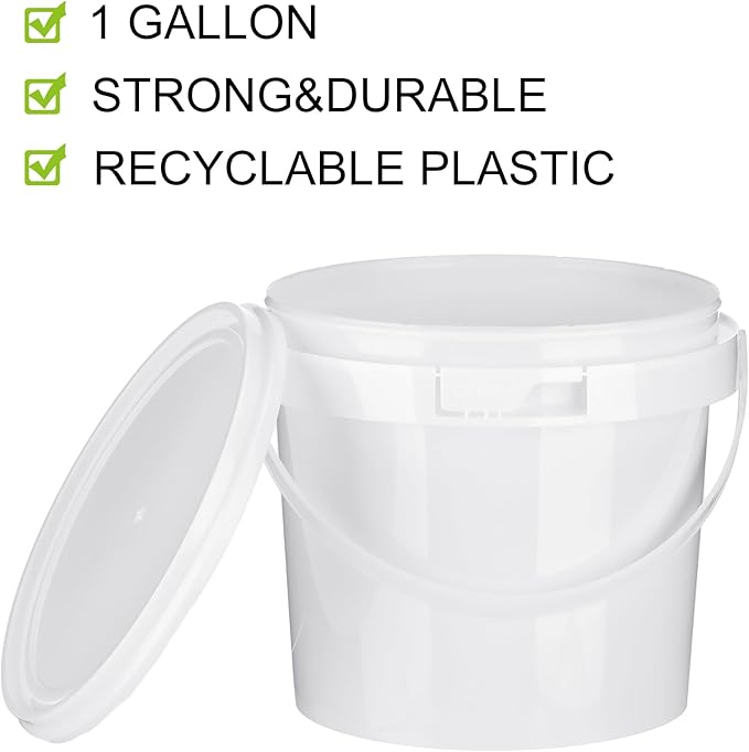 Gerrii 10 Pack White Plastic Bucket with Handle and Lid Food Storage Bucket Containers All Purpose Pail for Multipurpose Paint Water Art Crafts Projects Garage Organization (White,1.5 Quart)
