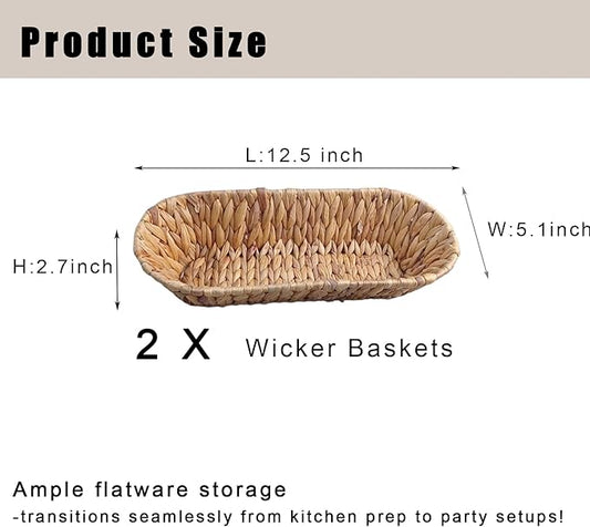 Set of 2 Small Wicker Baskets for Flatware Organizer , Silverware Caddy Utensil Caddy Basket, Bread Baskets Cutlery Holder for Party