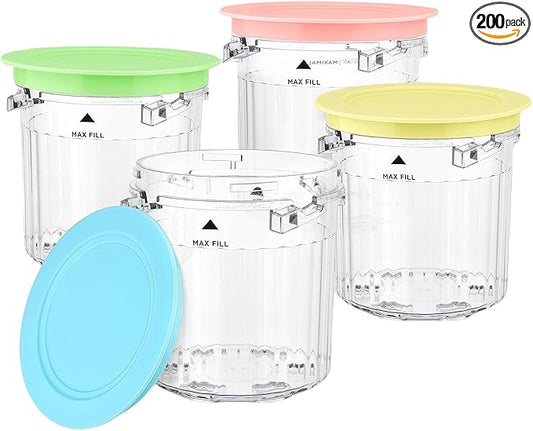 Pint Containers and Lids Replacement for Ninja Creami Breeze Ice Cream Maker - 4 Pack, 16oz Cups Compatible with NC101 NC201 NC201Q NC205A Series- BPA-Free & Dishwasher Safe