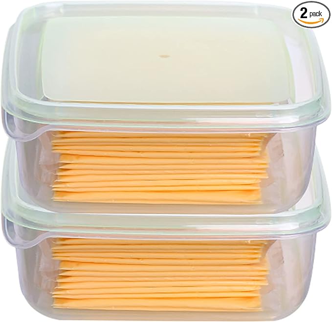 2 Pack-Cheese Slicer Storage Containers with Lids, Airtight, Keeps Slice Fresh and Delicious, Reusable Cheese Preservation Container for Fridge