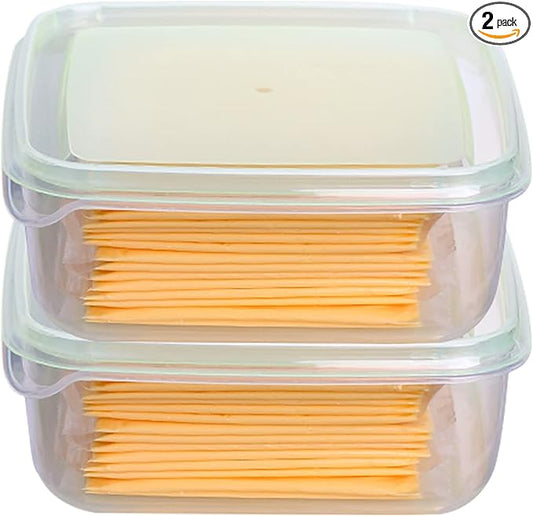 2 Pack-Cheese Slicer Storage Containers with Lids, Airtight, Keeps Slice Fresh and Delicious, Reusable Cheese Preservation Container for Fridge