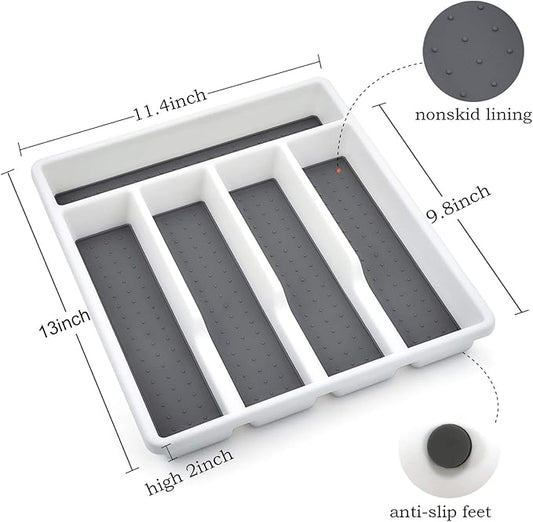 HaWare Silverware Tray for Drawer with Five Sections, Flatware Organizer/Cutlery Holder with Soft Grip Lining and Non-slip Rubber Feet, Multi-Purpose Storage for Kitchen, Office, Bathroom Supplies