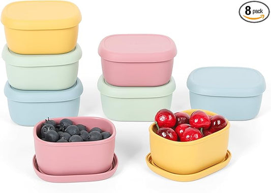 8 pcs 6.76 oz Silicone Snack Containers for Kids Small Food Containers with Lids, Fruit Containers for Lunch, Stackable Lunch Containers for Kids, Daycare, School and Travel