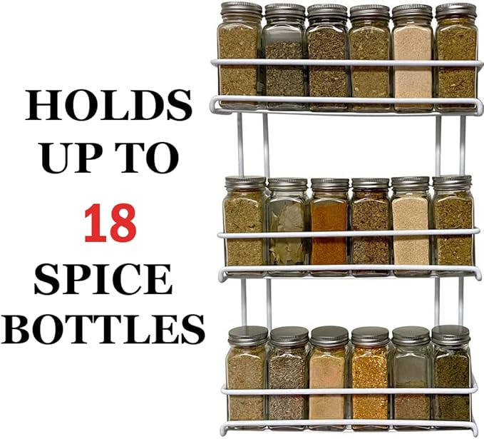 Evelots 3-Tier Spice Rack-Door/Wall Mounted-Sturdy Coated Metal-Up to 18 Bottles