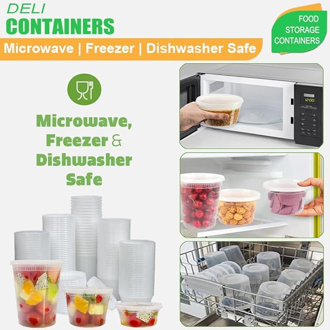 [80 Combo Sets] Food Storage Containers with Lids, 8oz, 16oz, 32oz Plastic Deli Containers with Lids Freezer Storage Containers, BPA Free Leakproof, Microwave | Dishwasher | Freezer Safe