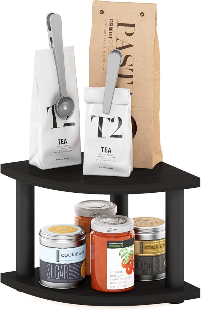 Furinno Turn-N-Tube 2-Tier Corner Countertop Organizer Shelf, Espresso/Black