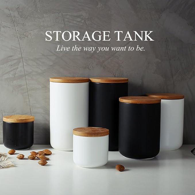 1000ml/34 oz Air Tight Jars Ceramic Storage Containers with Airtight Seal Bamboo Lids Kitchen Canisters for Tea Sugar Coffee Spice Seasoning And More