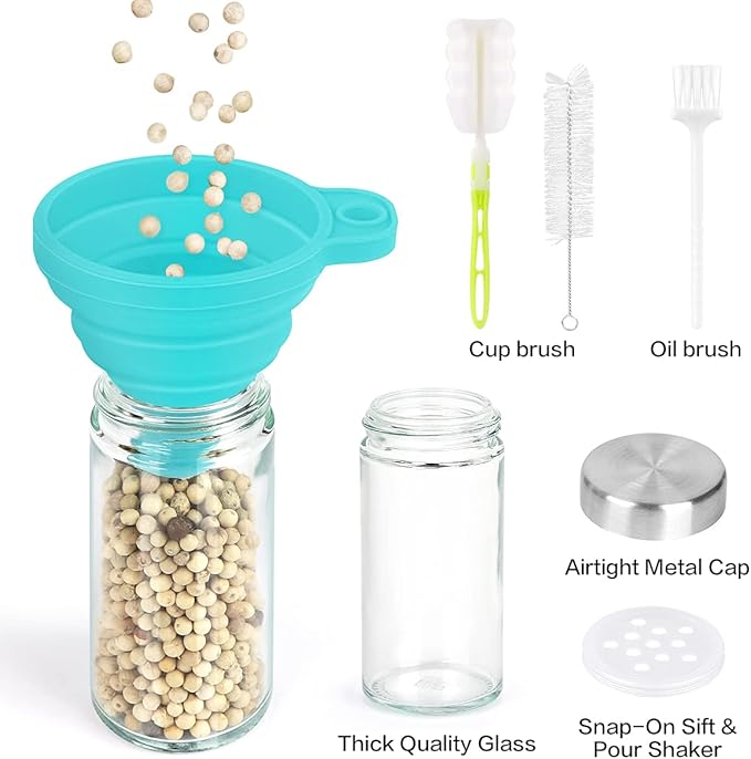 Spice Rack Organizer with Jars for Cabinet (20Pcs) Revolving/Rotating Seasoning Organizer, Stainless Steel/Wooden Countertop Rack Tower Organizer for Kitchen Pantry with Reusable Labels/Funnel/Brushes