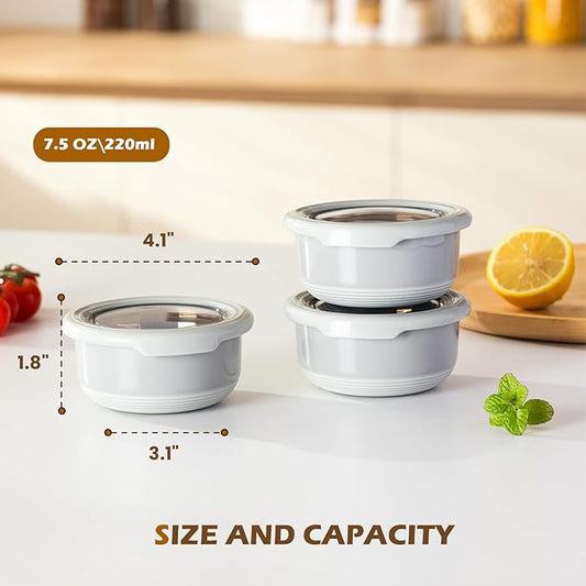 Lille Home Stainless Steel Salad Dressing Container, Leakproof Small Containers with Lids, 7.5 OZ for Condiments, Dips, Dipping Sauce Cups, Mini Food Storage, BPA Free, Set of Three