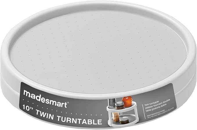 Madesmart 2-Tier Plastic Basic Turntable for Kitchen Organization, Nonslip Lazy Susan Cabinet Organizer with 2 Levels, White