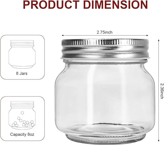 BEWAVE Glass Mason Jars, 8 oz Clear Glass Jars with Lids for Sealing, Regular Mouth Canning Jars for Food Storage, Snacks, Candies, DIY Projects, 8 Pack