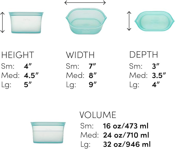 Zip Top Reusable Food Storage Bags | 3 Dish Set [Gray] | Silicone Meal Prep Container | Microwave, Dishwasher and Freezer Safe | Made in the USA