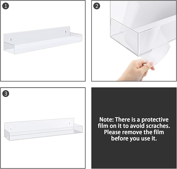 VAEHOLD Adhesive Acrylic Spice Rack with Nano Double Sided Tape Wall Mount Organizer Clear Wall Spice Rack With Shelf Ends for Kitchen Cabinet Door - 2 Pack 12‘’ Shelves