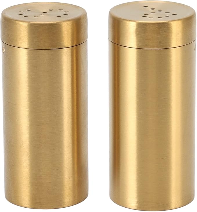 2Pack Gold Spice Jar Set, Stainless Steel, Rustproof and Screw Open Top, Ideal Seasoning Shaker Bottles for Salt, Sugar, Pepper and Paprika