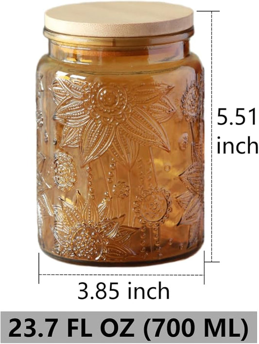 ANSQU Set of 2 Vintage Glass Kitchen Storage Jars, 23.7 FL OZ Gass Jar with Airtight Lid, Vintage Mason Jars for Home Kitchen Coffee Tea Sugar Cookie Candy Jars (Yellow, 2 Pack)