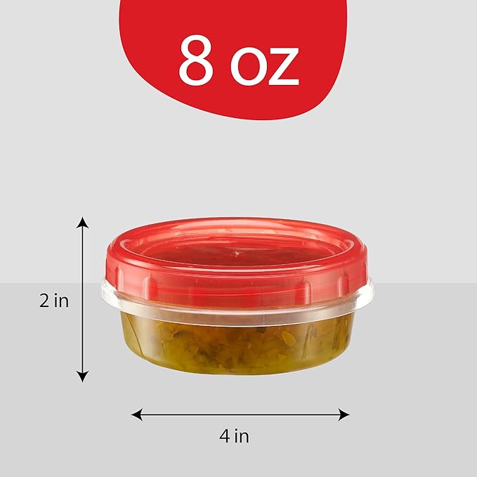 PLASTICPRO 12 Pack Twist Cap Food Storage Containers with Red Screw on Lid- 8 oz Reusable Meal Prep Containers - Freezer and Microwave Safe Red Plastic Food Storage