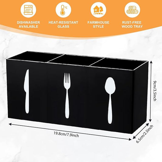 Acrylic Cutlery Storage Organizer Bin Silverware Caddy Countertop Knife Spoon and Fork organizer Kitchen 3 Section Tableware Storage Box for Cabinet Indoor Home Flatware Dining Room