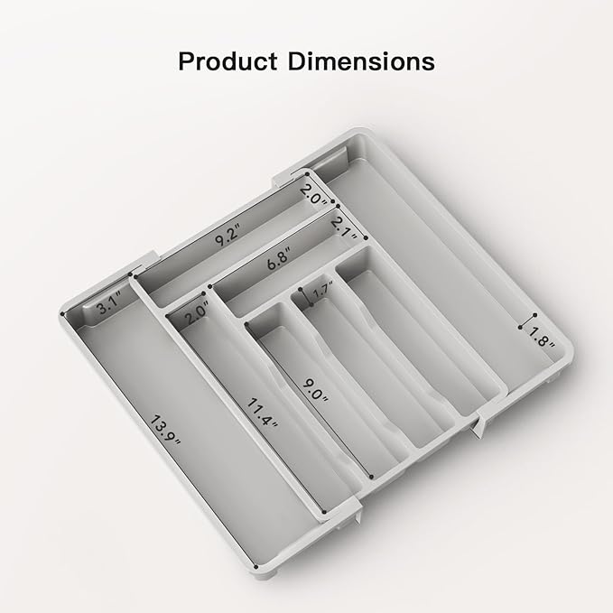 AMADA HOMEFURNISHING Expandable Silverware Drawer Organizer, Adjustable Utensil Tray For Kitchen Storage, BPA-Free Cutlery Holder for Spoons, Forks and Knives, Easy to Clean and Wash, Gray